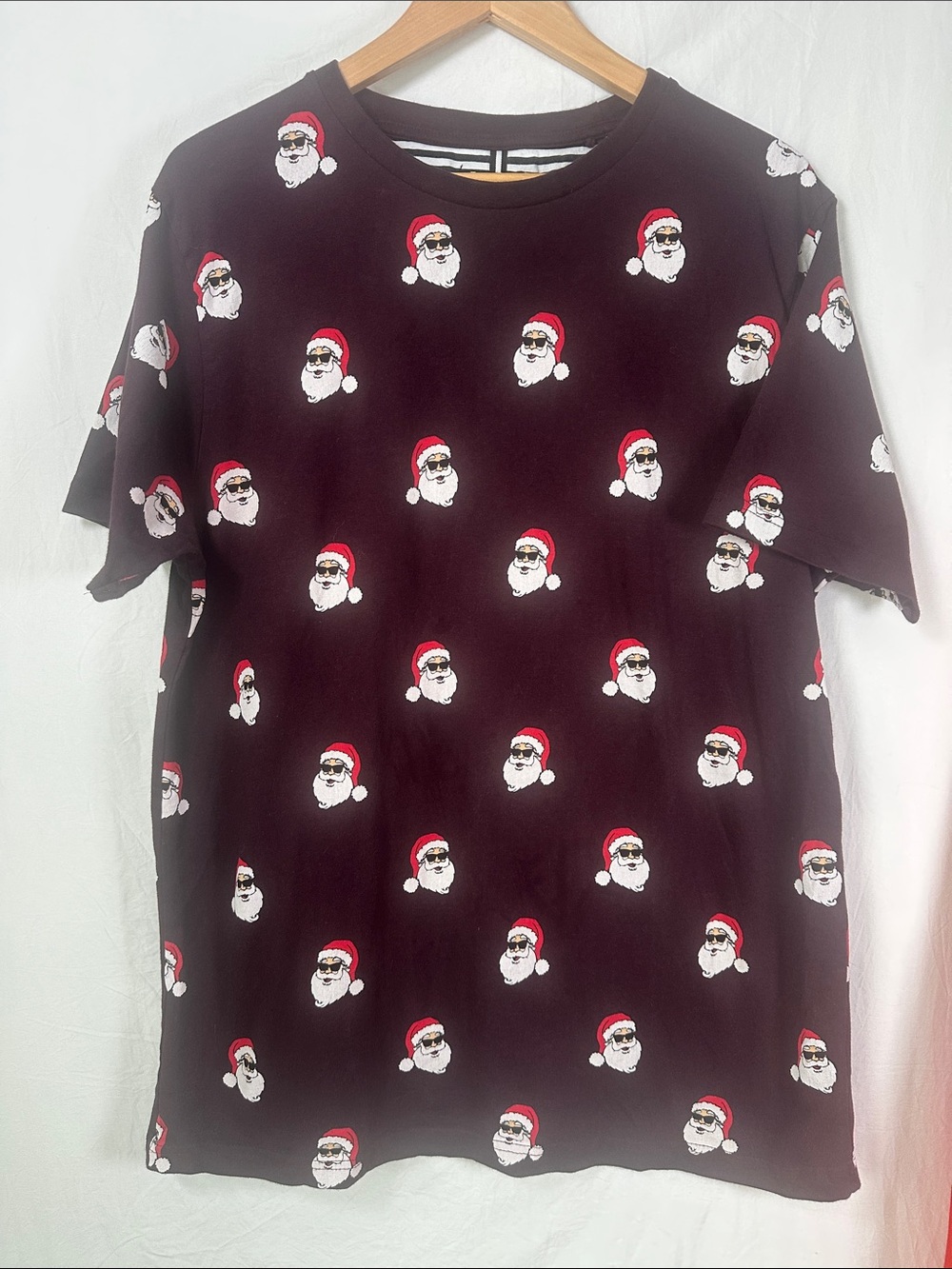 Denim & Flower Black Tee with Santa Face Print